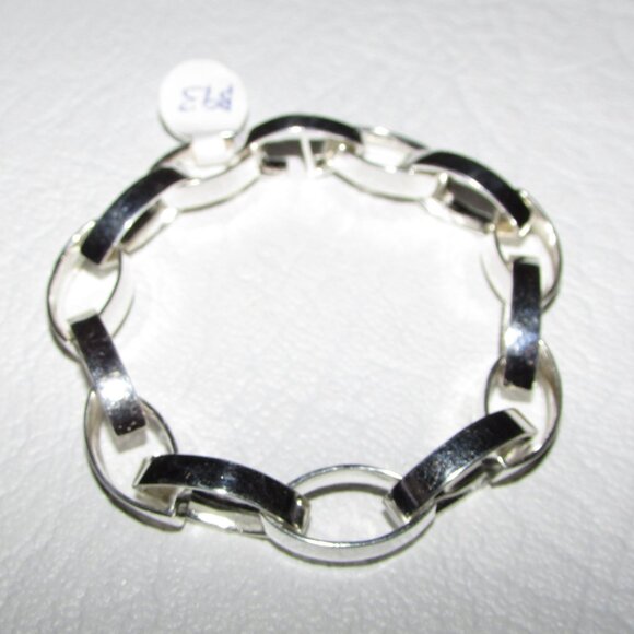 Silver Wide Pointed Oval Link Toggle Bracelet - NEW - Picture 9 of 9